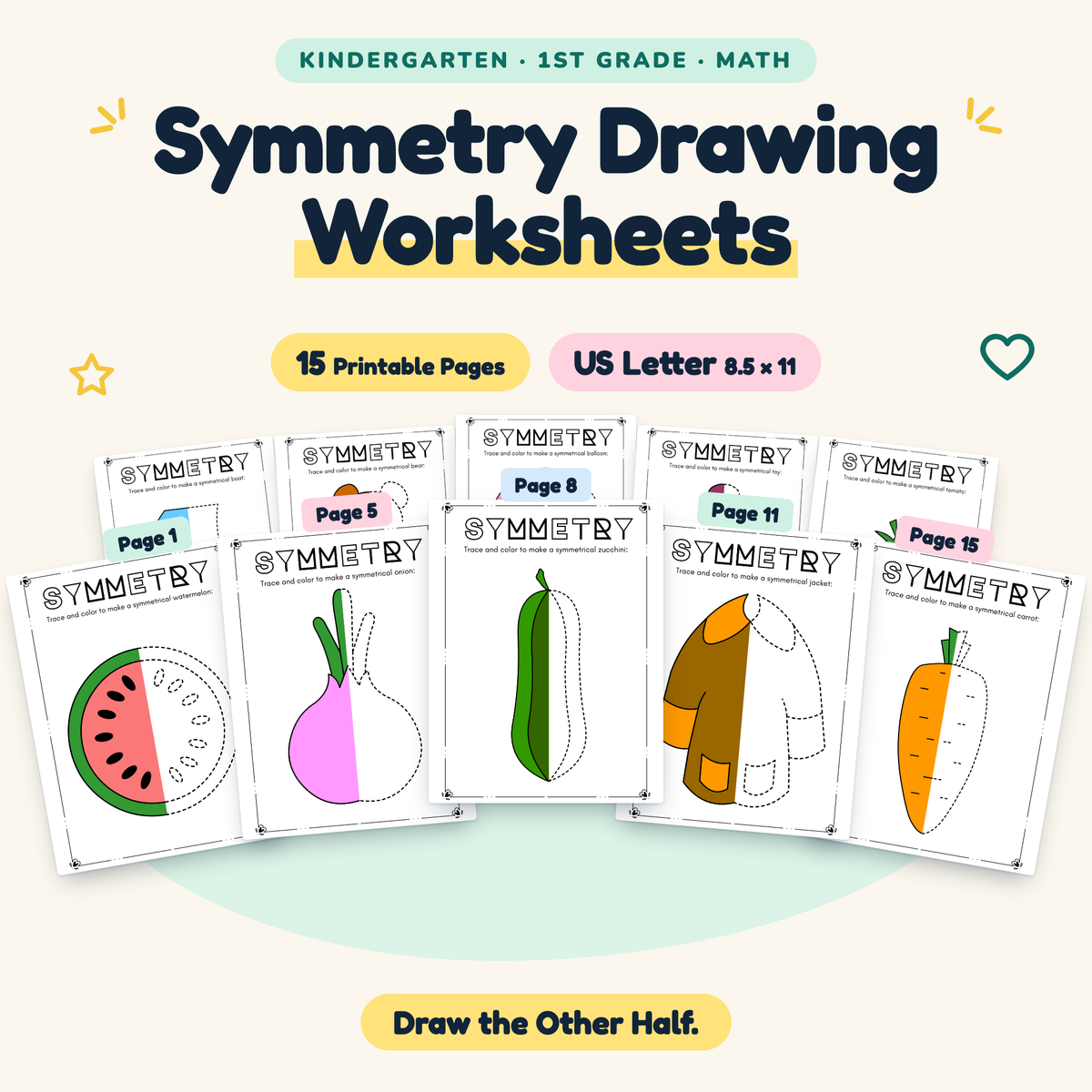 Symmetry Drawing Worksheets — Draw the Other Half, K–1 — cover