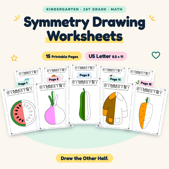 Symmetry Drawing Worksheets — Draw the Other Half, K–1 — cover