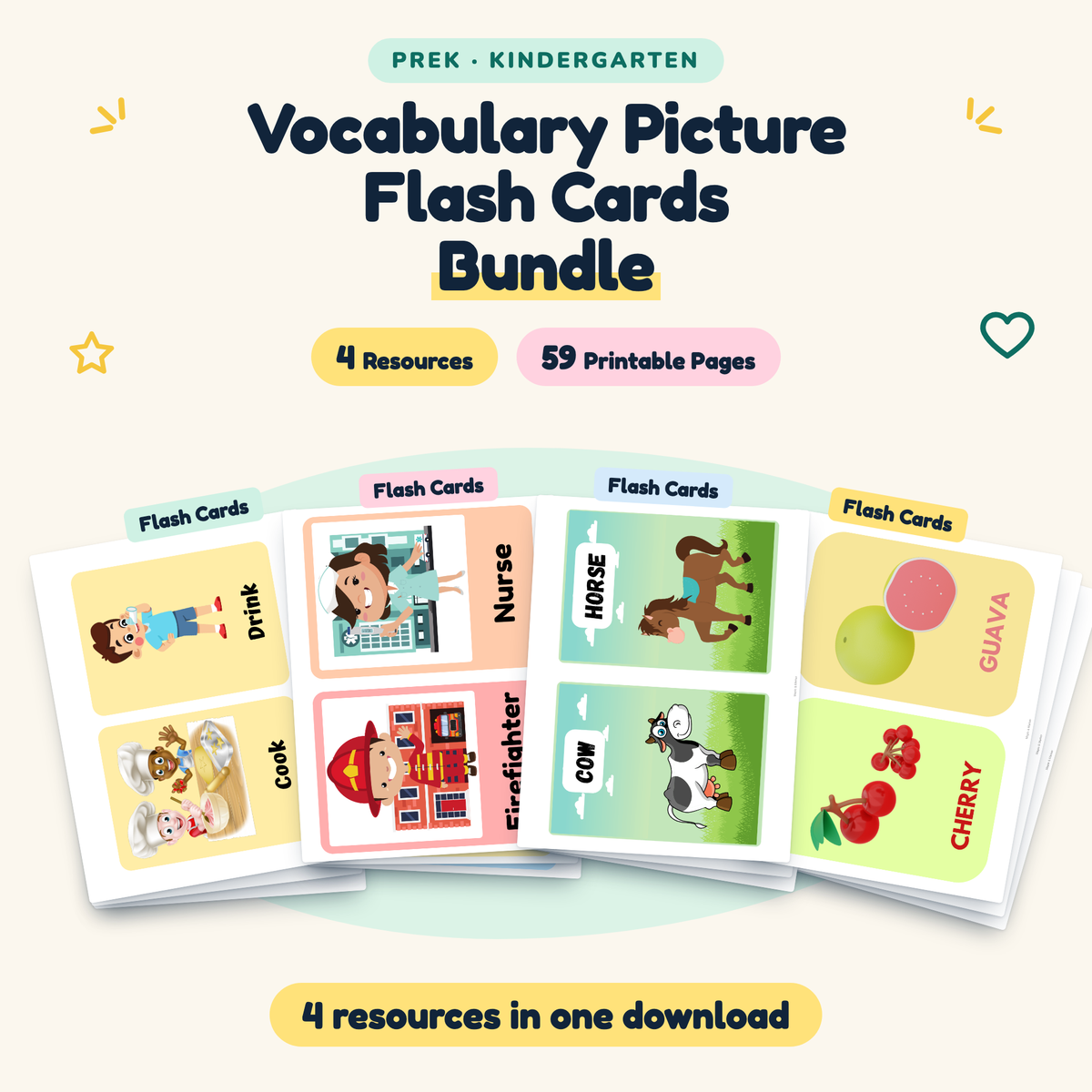 Vocabulary Picture Flash Cards BUNDLE | PreK–K (4 Resources) — cover